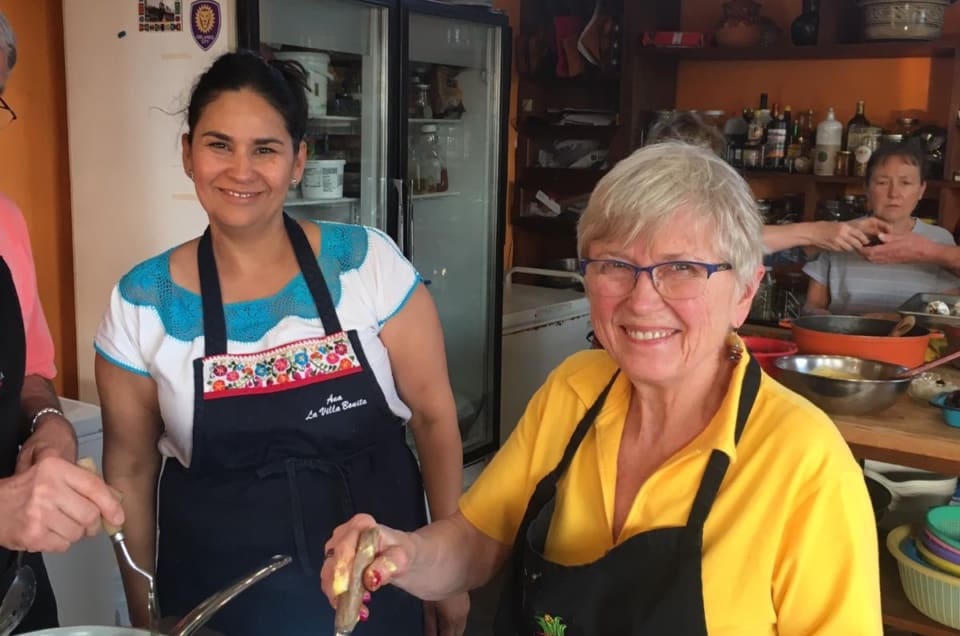 Chef Ana and Guests in La Villa Bonita Kitchen in Tepoztlan