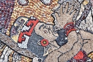 Seed mosaic constructed every year in Tepoztlan about an element of local history